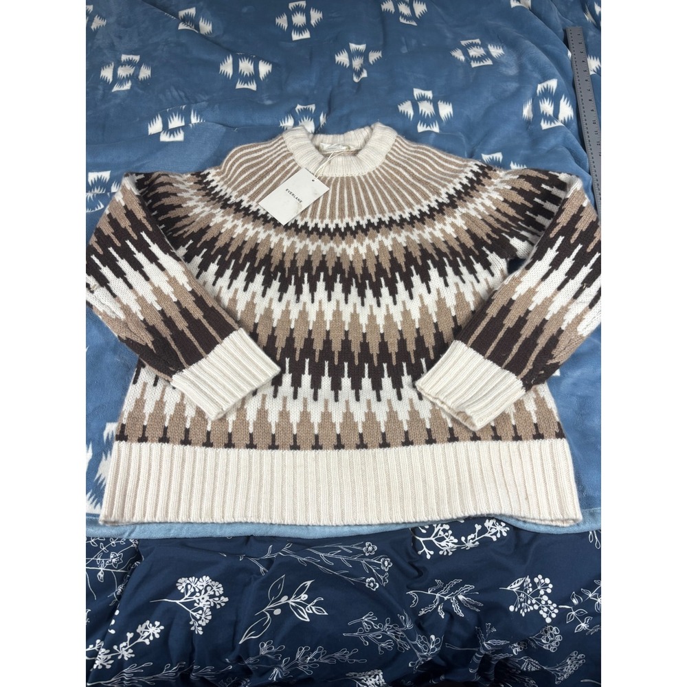Everlane Cloud Oversized Fair Isle Crewneck Sweater Brown Cream Small NEW